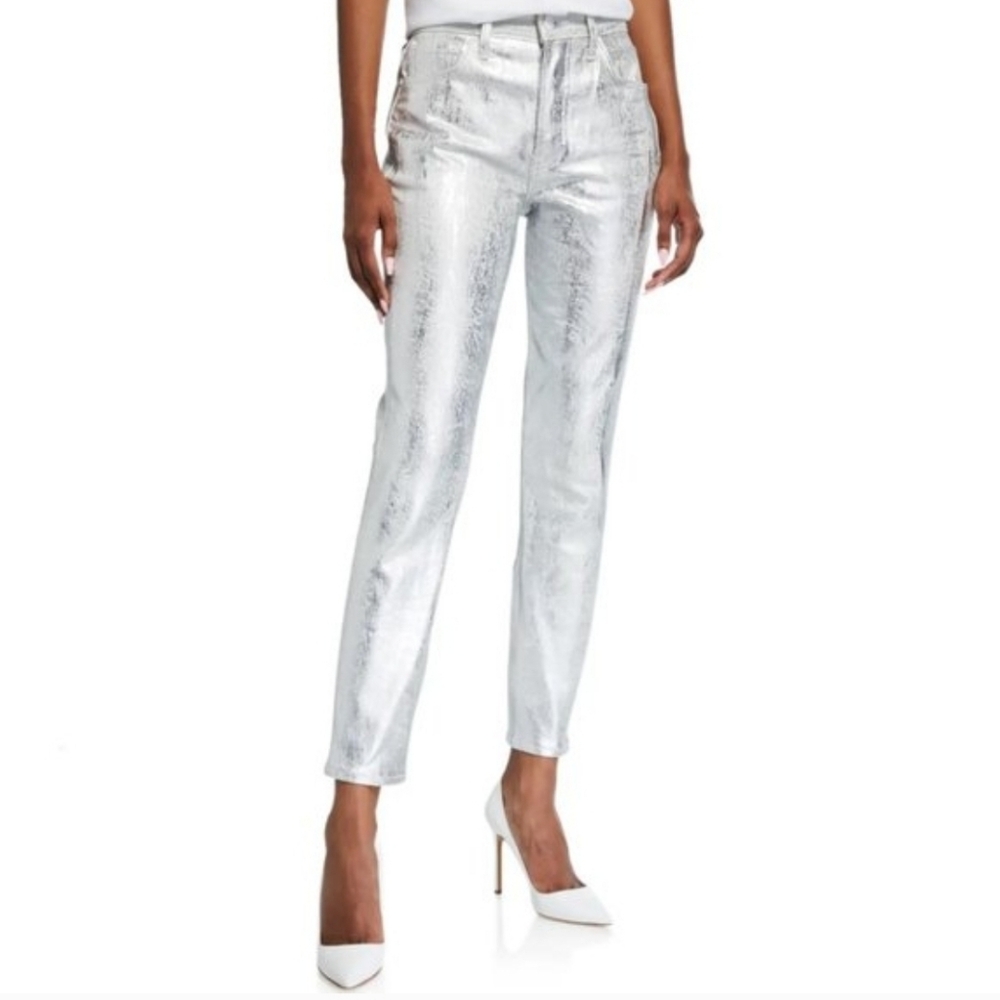 GRLFRND | Karolina Silver Coated Metallic High Waisted Skinny Jeans Size 26